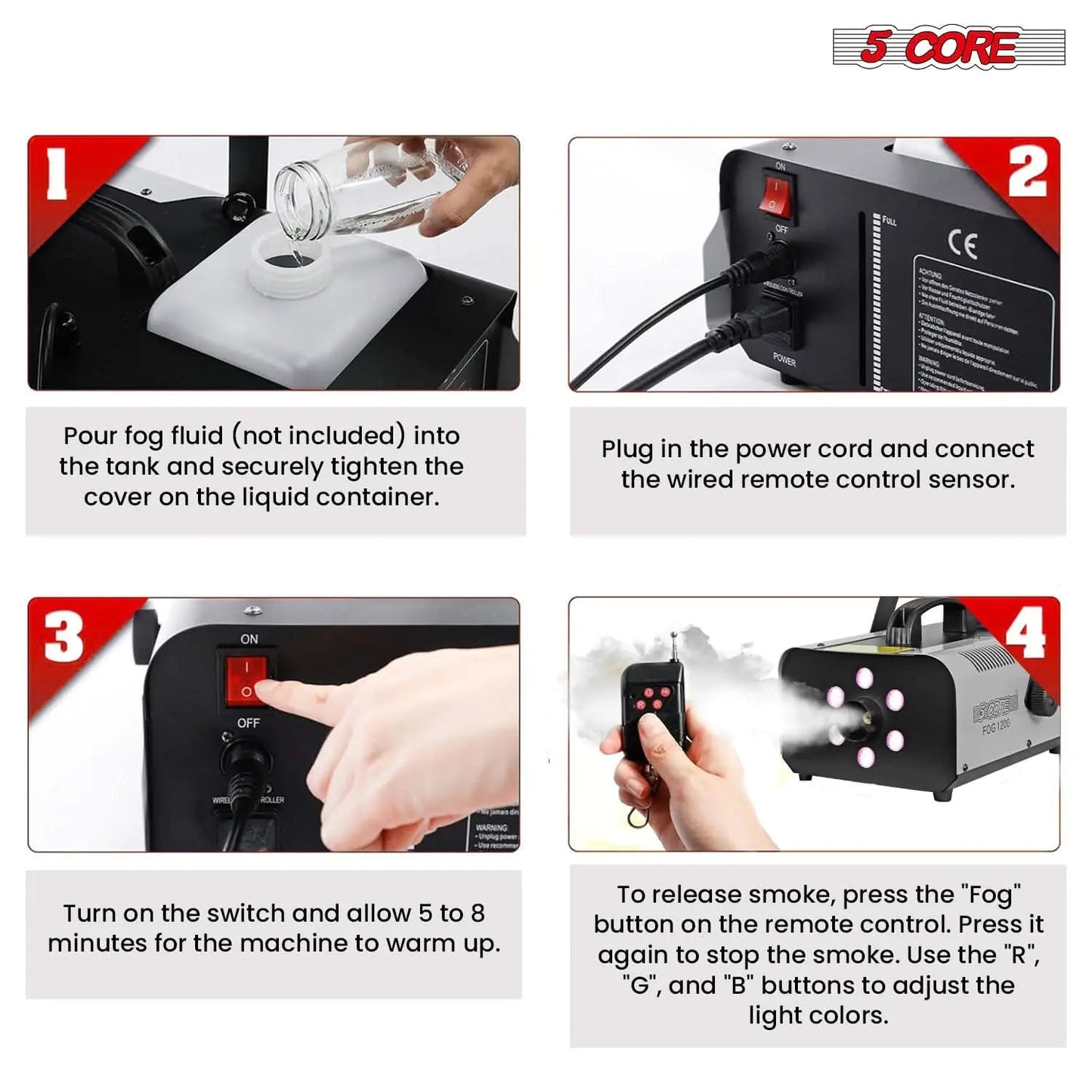 5Core Fog Smoke Machine 1200W Low Lying Indoor Outdoor 1L Fog Maker with LED Lights Anti Spier