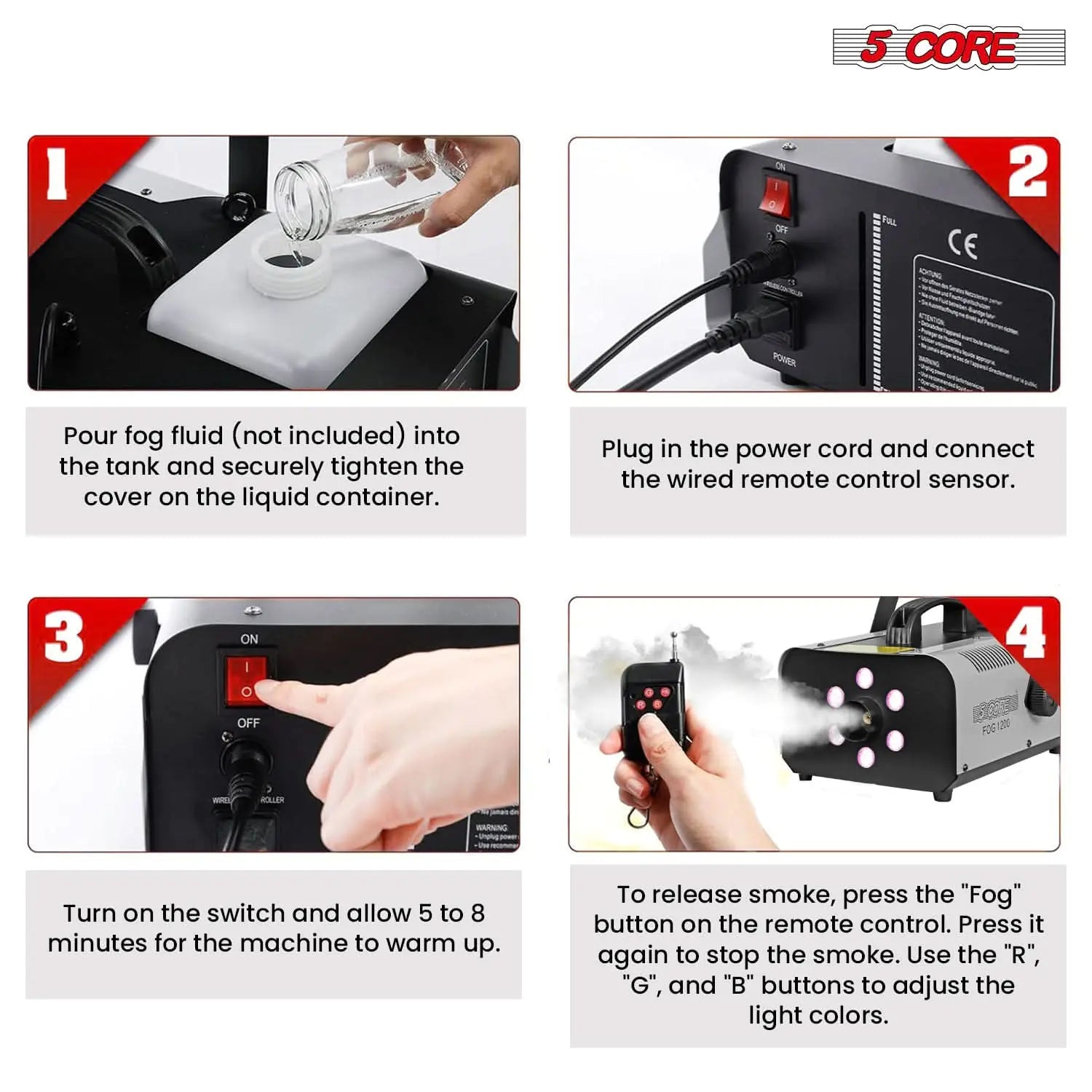 5Core Fog Smoke Machine 1200W Low Lying Indoor Outdoor 1L Fog Maker with LED Lights Anti Spier