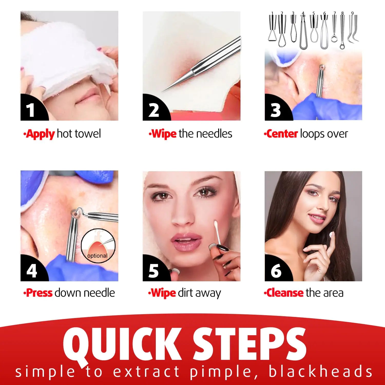 Cbiumpro Blackhead Remover Tools, Pimple Popper Tool Kit, Blackhead Extractor Tool, Zit Popper Tool, Professional Pimple Extractor Tool for Blackhead, Acne, Whitehead, Comedone on Nose - with Case Pimple Popper Tools 6 Pack - Cool Black Anti Spier