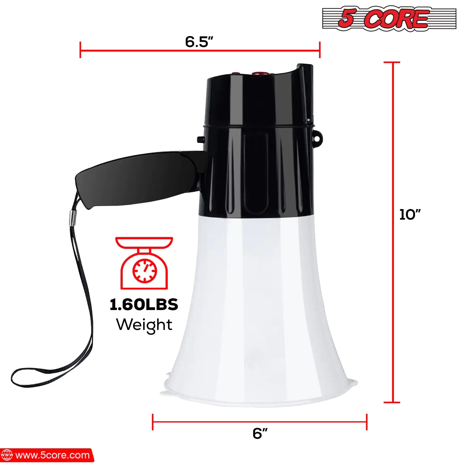 5Core Megaphone Bullhorn Speaker 30W LED Bull Horn Battery Power Cheer Megafono 800 Yard Anti Spier