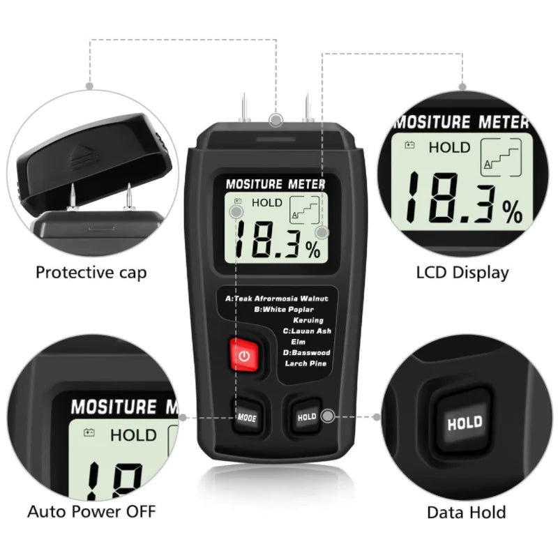Digital LCD Wood Moisture Meter Detector Tester Wood Firewood Paper Cardboard Anti Spier