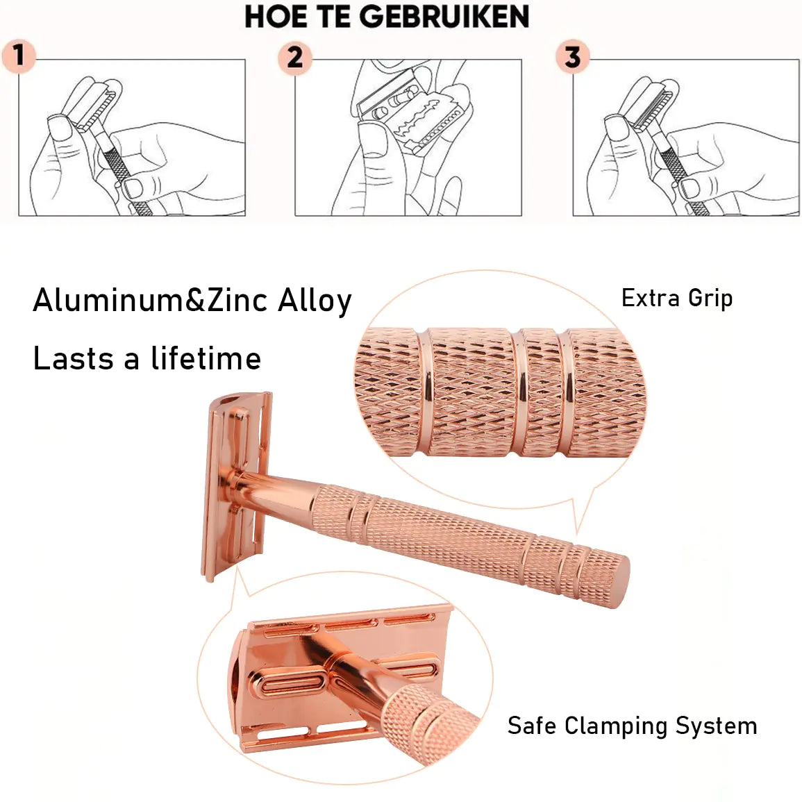 Rose Gold Double Edge Safety Razor Anti Spier