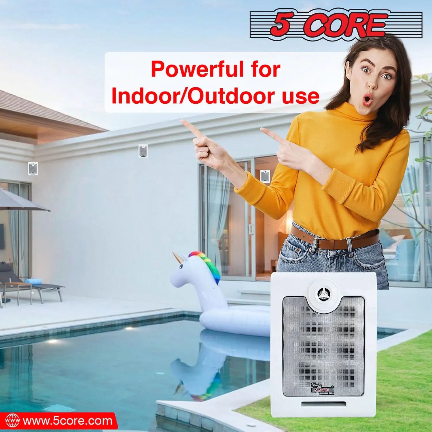 5Core Outdoor Speakers Stereo In Wall 500W Peak Passive Home Audio System Anti Spier