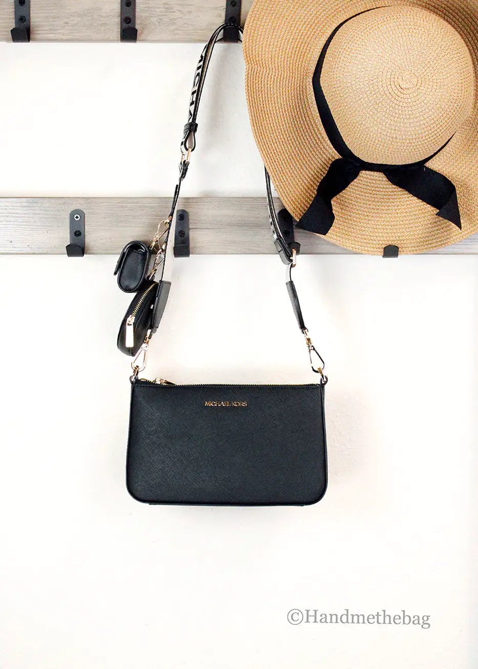 Michael Kors Jet Set Black Leather Tech Crossbody Bag Anti Spier