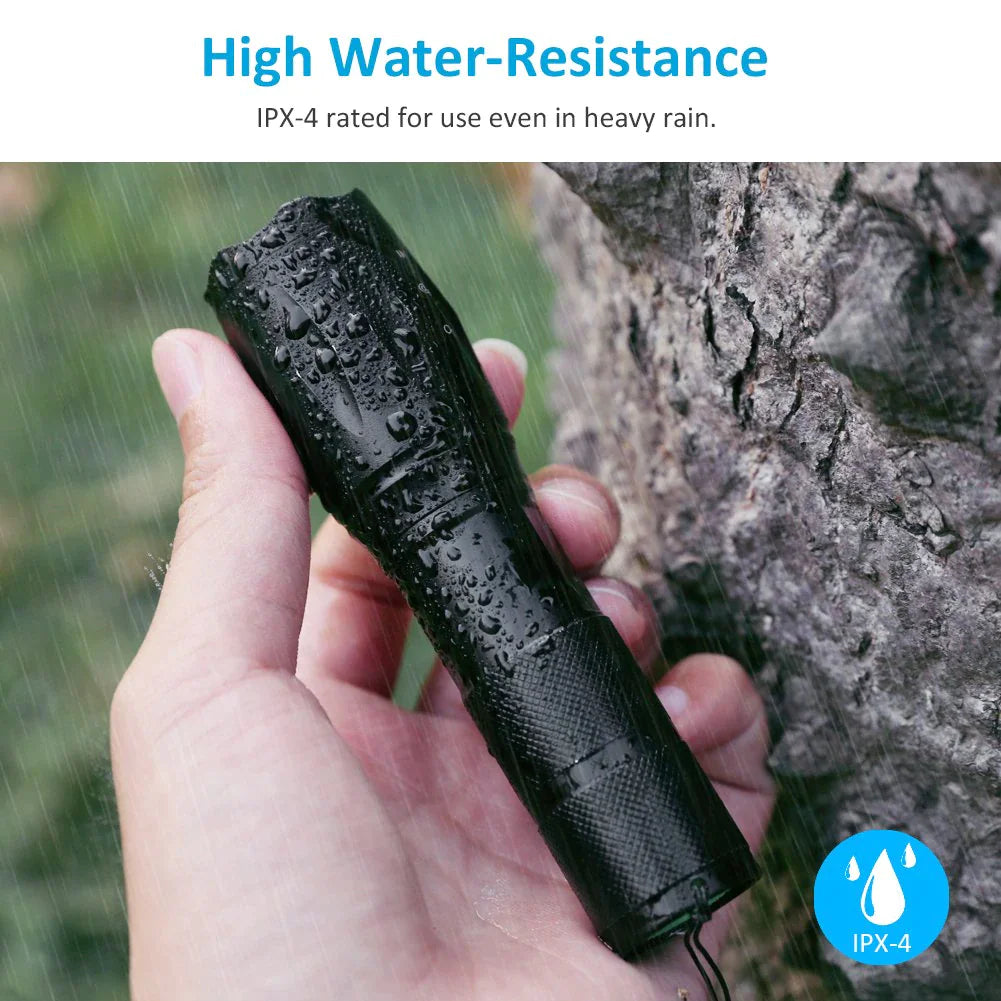 Super-Bright 90000LM LED Tactical Flashlight 5 Modes Zoomable Torch Searchlight Anti Spier