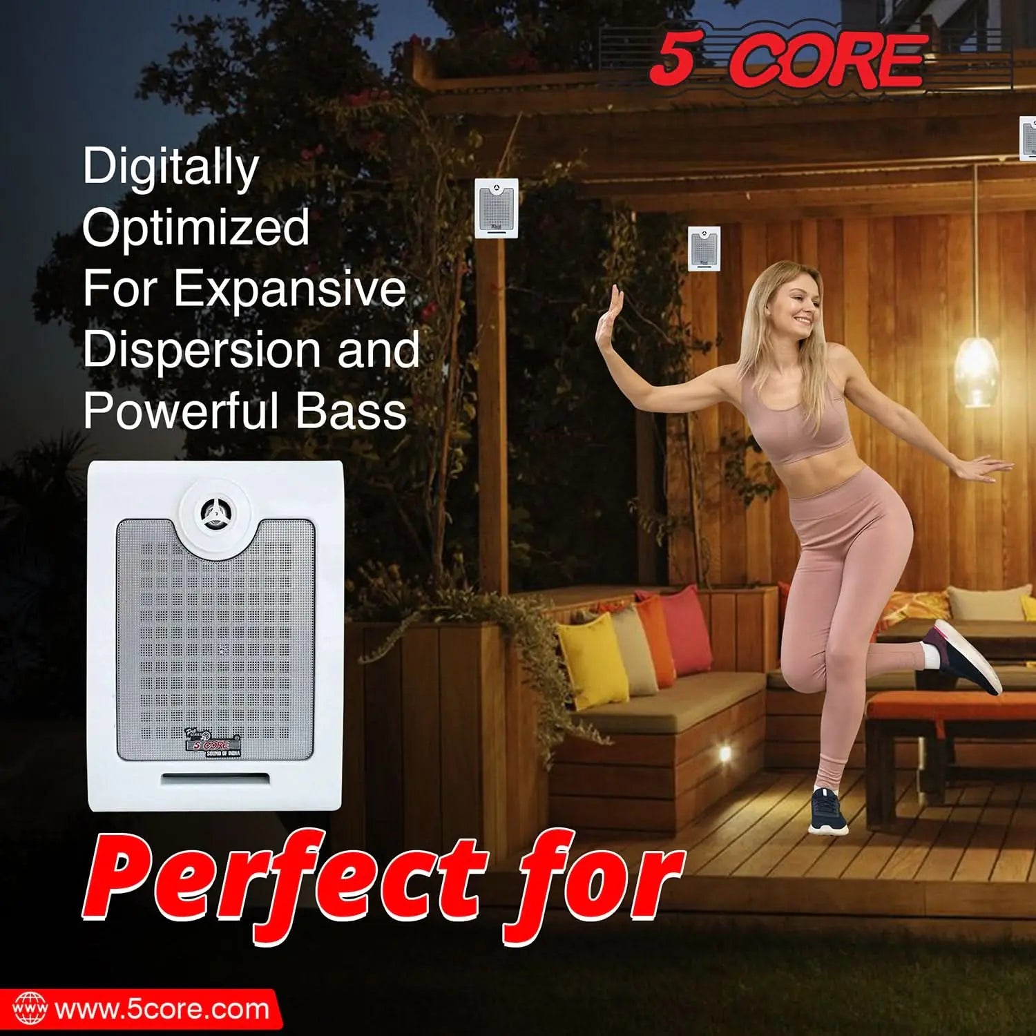 5Core Outdoor Speakers Stereo In Wall 500W Peak Passive Home Audio System Anti Spier