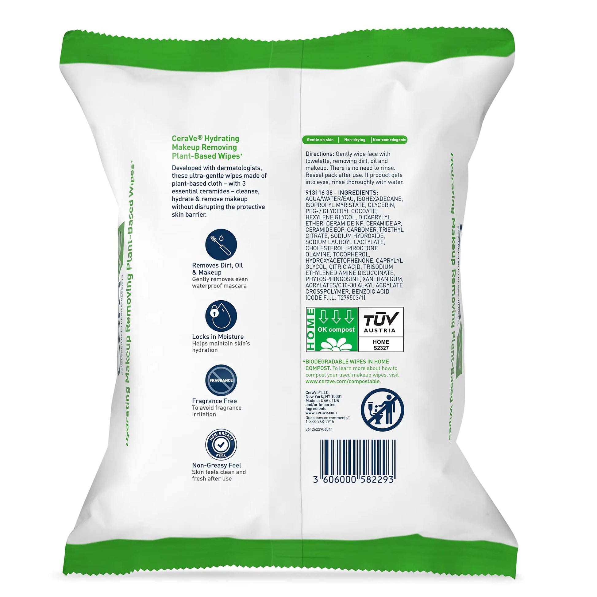 CeraVe Hydrating Facial Cleansing Makeup Remover Wipes| Plant Based Face Biodegradable in Home Compost| Wash Cloth| Suitable for Sensitive Skin| Fragrance-free Non-comedogenic| 25 Count Anti Spier