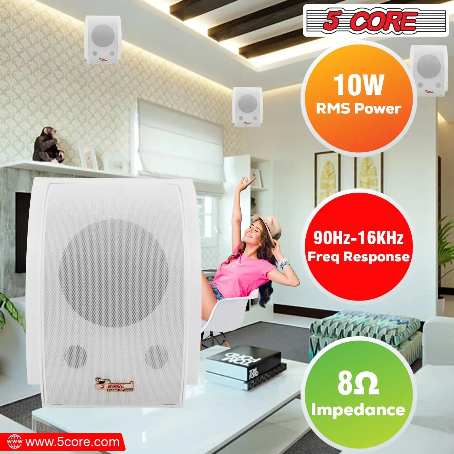 5Core Outdoor Speakers Stereo In Wall 100W Peak Passive Home Audio System Anti Spier