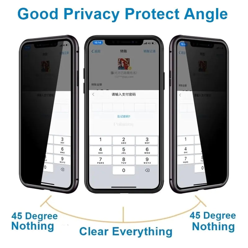 Magnetic Tempered Glass Privacy Metal Case iphone Anti Spier