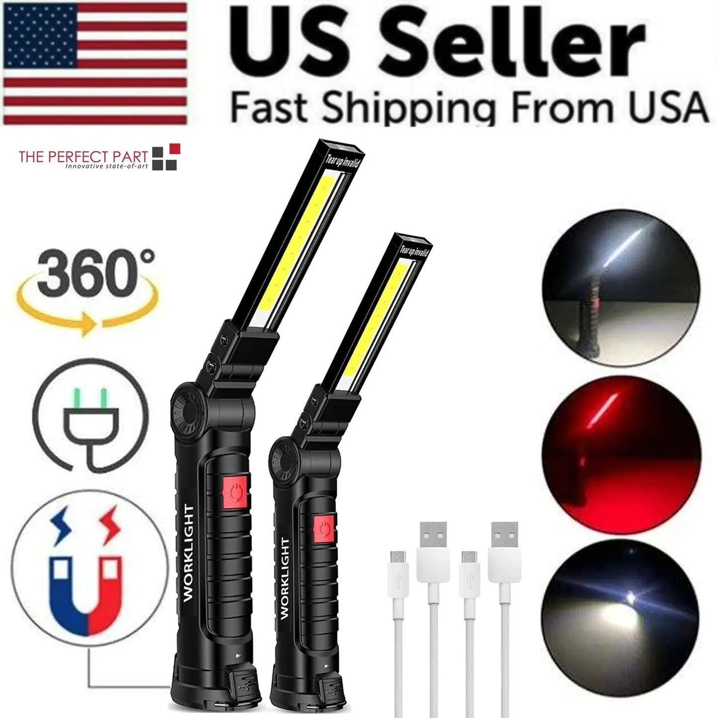 Rechargeable LED COB Work Light Mechanic Flashlight Lamp Magnetic Base Bright Anti Spier