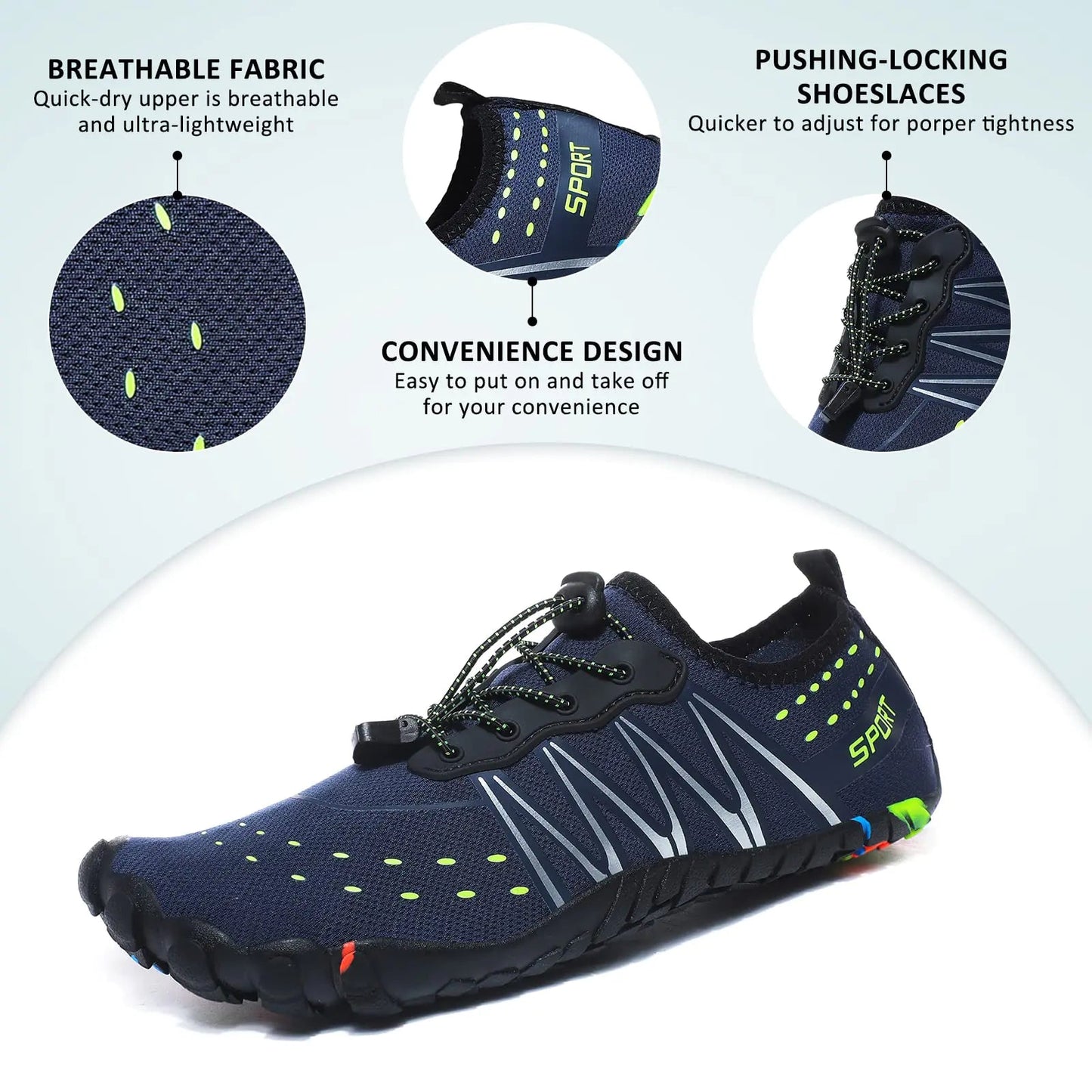 ziitop Water Shoes for Men Women Beach Barefoot Swim Rock Climbing Pool Shoes Socks, Anti-Slip Breathable Quick Dry Lightweight Slip-on, Outdoor Sport Hiking Walking Boating Fishing Diving Surfing 10.5 Women/9.5 Men Blue Anti Spier