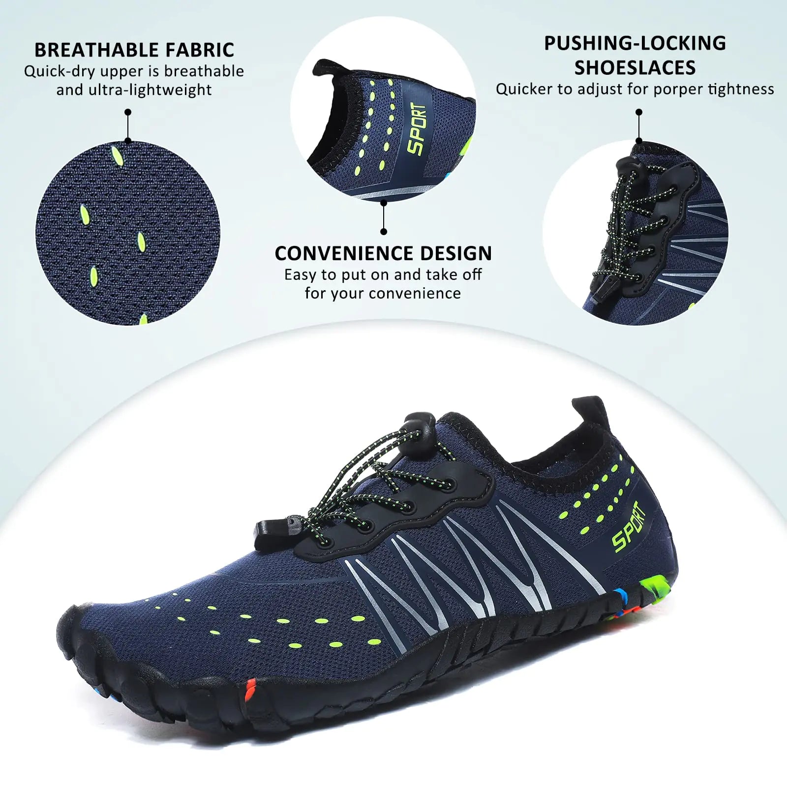 ziitop Water Shoes for Men Women Beach Barefoot Swim Rock Climbing Pool Shoes Socks, Anti-Slip Breathable Quick Dry Lightweight Slip-on, Outdoor Sport Hiking Walking Boating Fishing Diving Surfing 10.5 Women/9.5 Men Blue Anti Spier