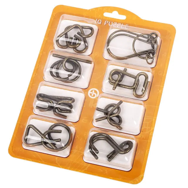 8-Piece Metal Montessori IQ Brain Teaser Puzzle Set for All Ages Anti Spier