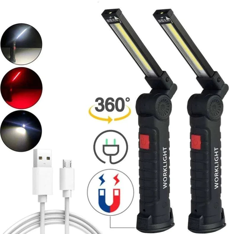 Rechargeable LED COB Work Light Mechanic Flashlight Lamp Magnetic Base Bright Anti Spier