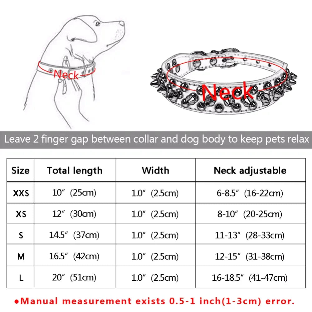Spiked Studded Leather Dog Collar Rivets Pet Small Large Cat Pit Bull Adjustable Anti Spier