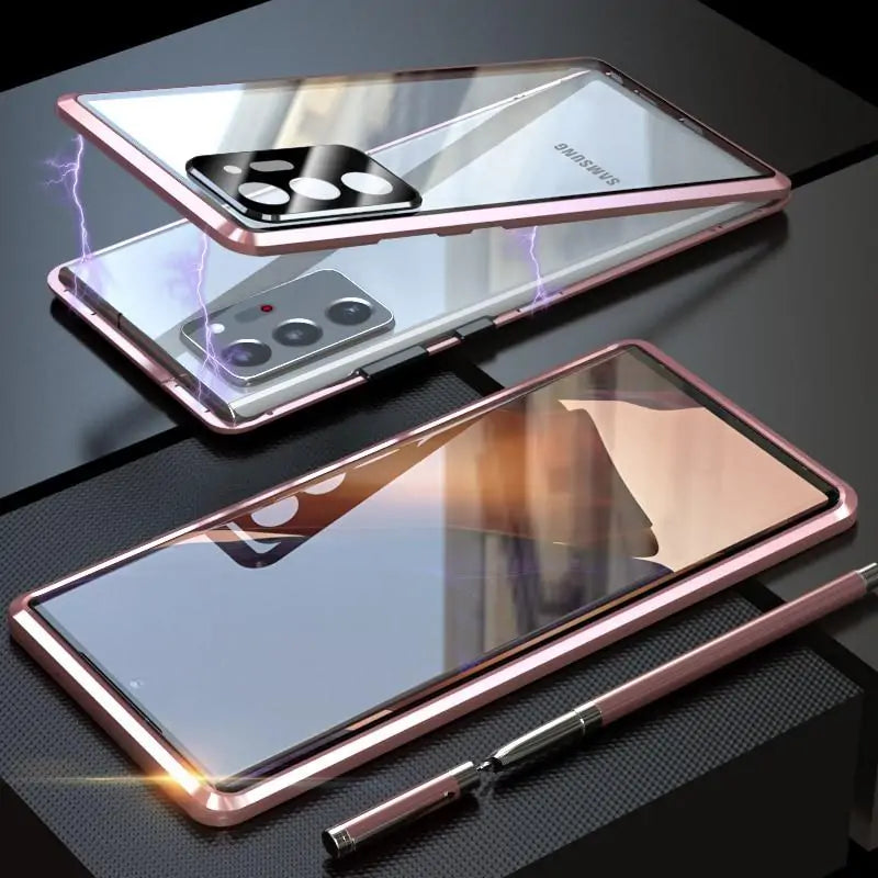 Samsung Galaxy Note 20 Tempered Glass Built-in Magnet Metal Bumper Case Anti Spier