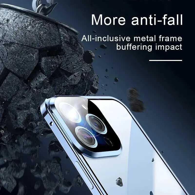 Double Sided Glass Snap Lock Case For iPhones Anti Spier
