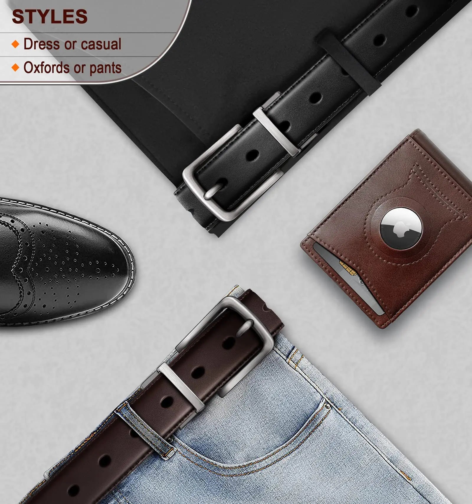 BULLIANT Men's Belt,Reversible Belt 1.25" For Gift Mens Casual Golf Dress pants shirts,One Reverse For 2 Sides Black/Antique Coffee1033 34"-36"Waist Adjustable Anti Spier