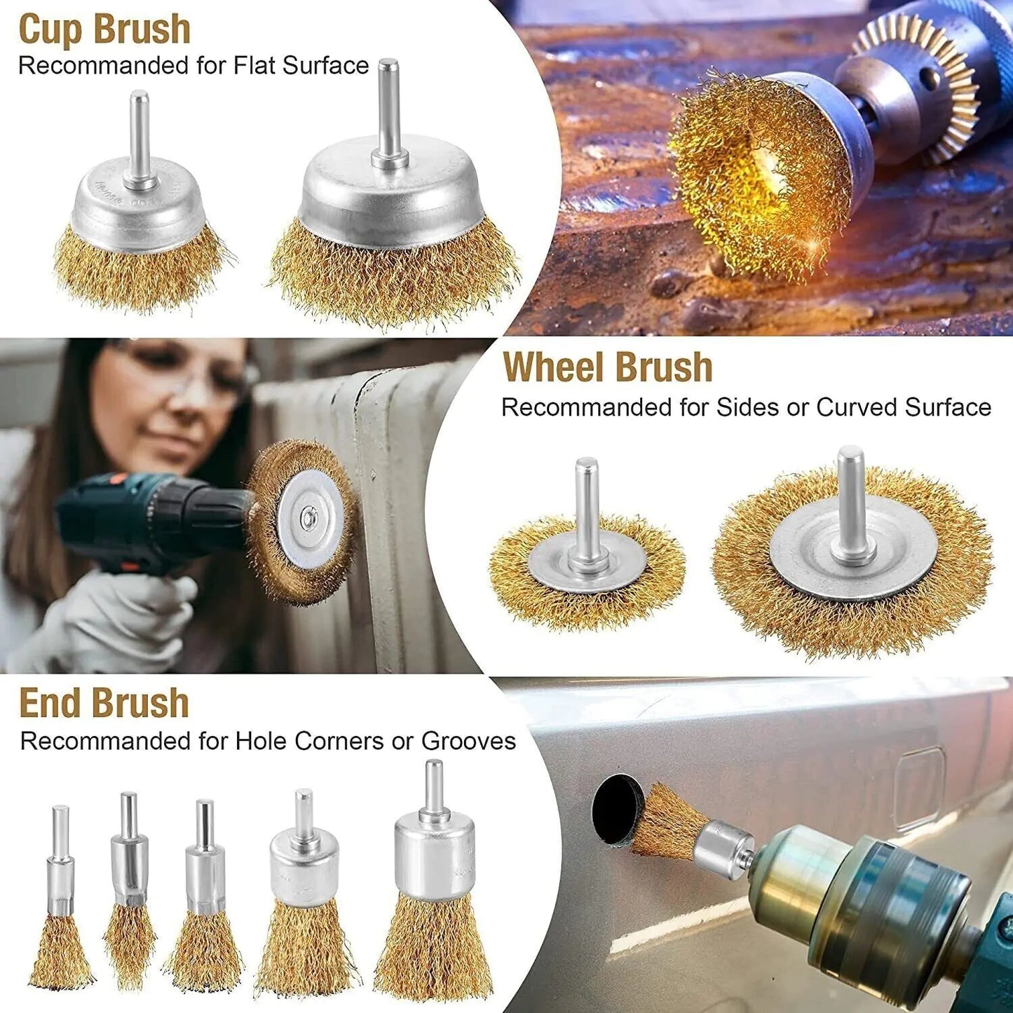 2-Pack 3 Pcs Wire Brush Wheel Set Cup Drill Bit Rust Paint Attachment 1/4" USA Anti Spier