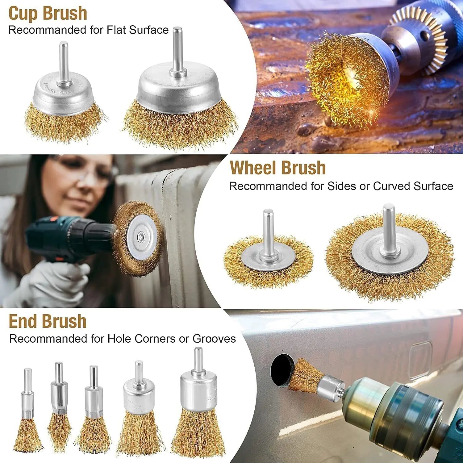 2-Pack 3 Pcs Wire Brush Wheel Set Cup Drill Bit Rust Paint Attachment 1/4" USA Anti Spier