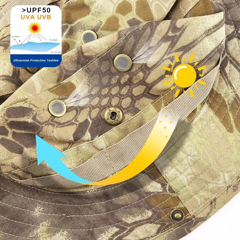 Boonie Bucket Hats Outdoor Fishing Hunting Wide Brim Mesh Camo Safari Sun Cap Anti Spier