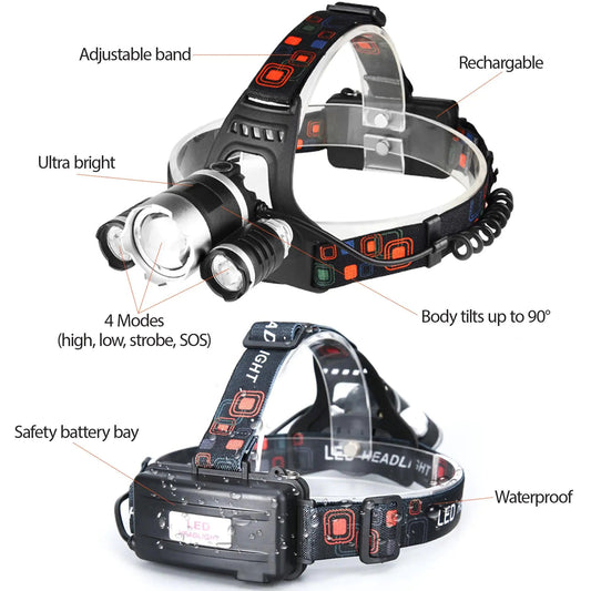 LED Headlamp Flashlight Tactical Brightest Light Camping Hunting Anti Spier