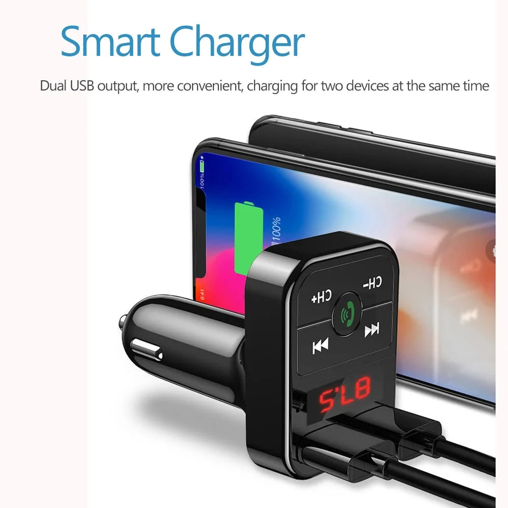 Car Bluetooth 5.0 FM Transmitter Wireless Adapter Anti Spier