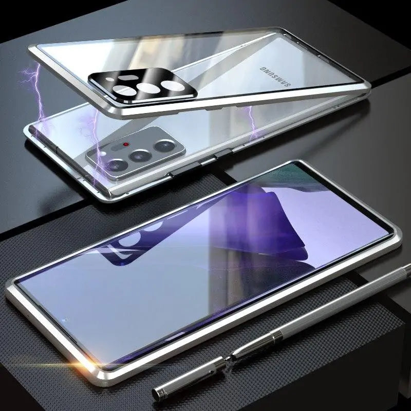 Samsung Galaxy Note 20 Tempered Glass Built-in Magnet Metal Bumper Case Anti Spier