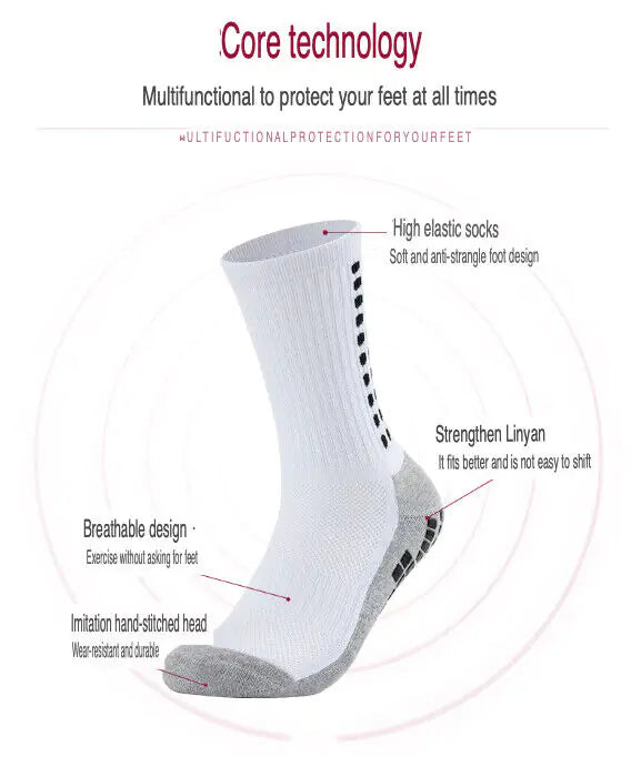 3 Pair Sport Socks Anti Slip W/ Grip Soccer Men Football Basketball Sock Premium Anti Spier