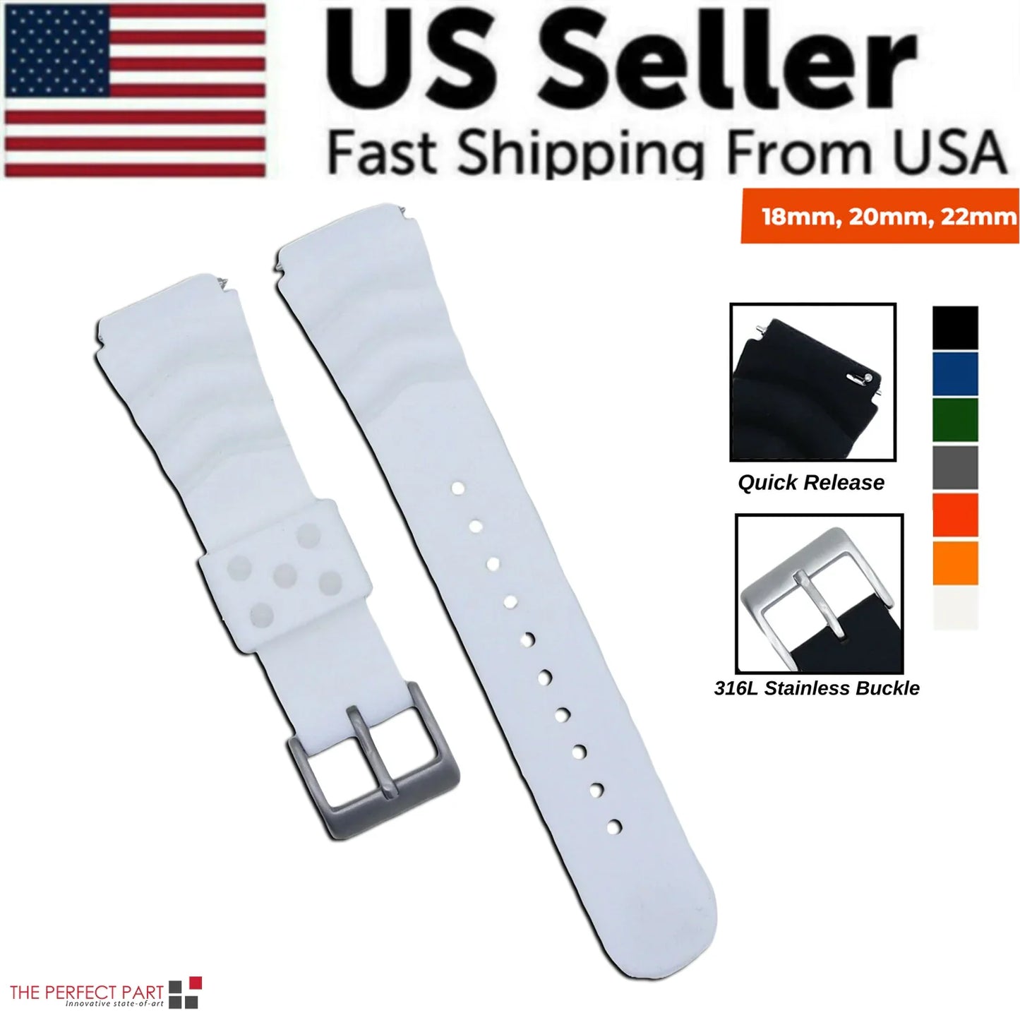 18mm 20mm 22mm Soft Silicone Watch Band Divers Replacement Strap Quick Release - Anti Spier 
