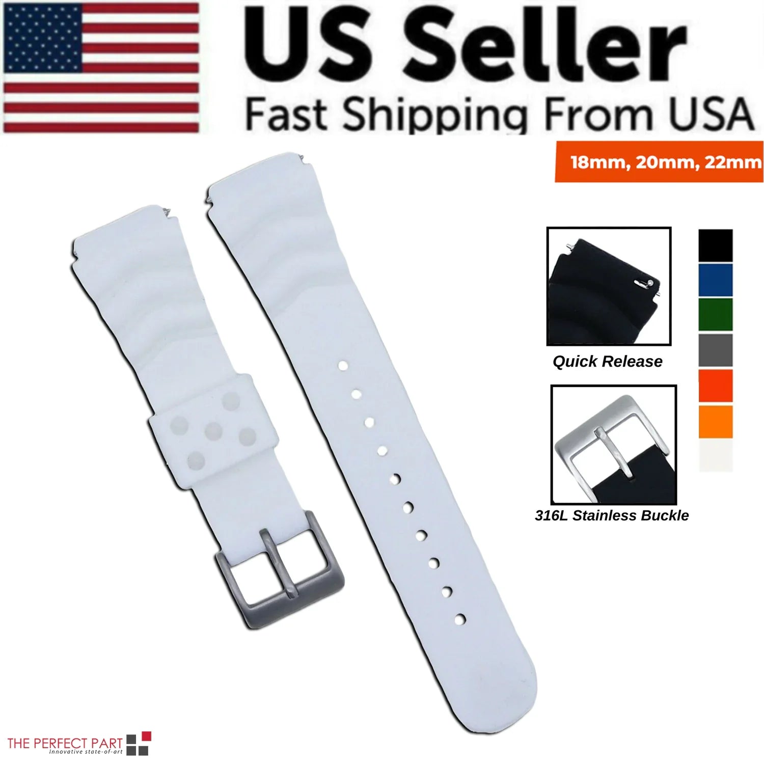 18mm 20mm 22mm Soft Silicone Watch Band Divers Replacement Strap Quick Release - Anti Spier 