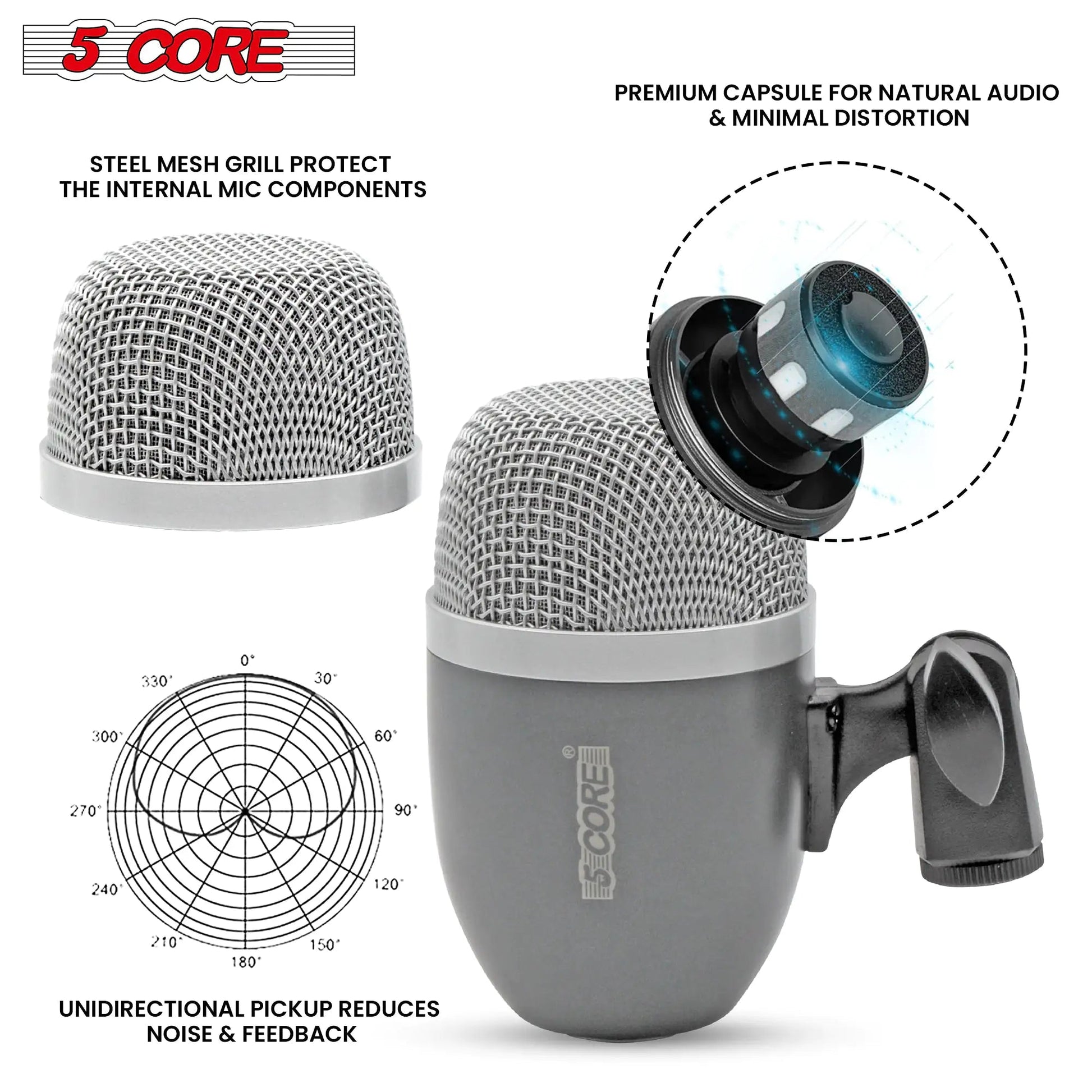 5Core Tabla Microphone Set Uni-Directional XLR Kick Snare Bayan Dayan Instrument Mic Anti Spier