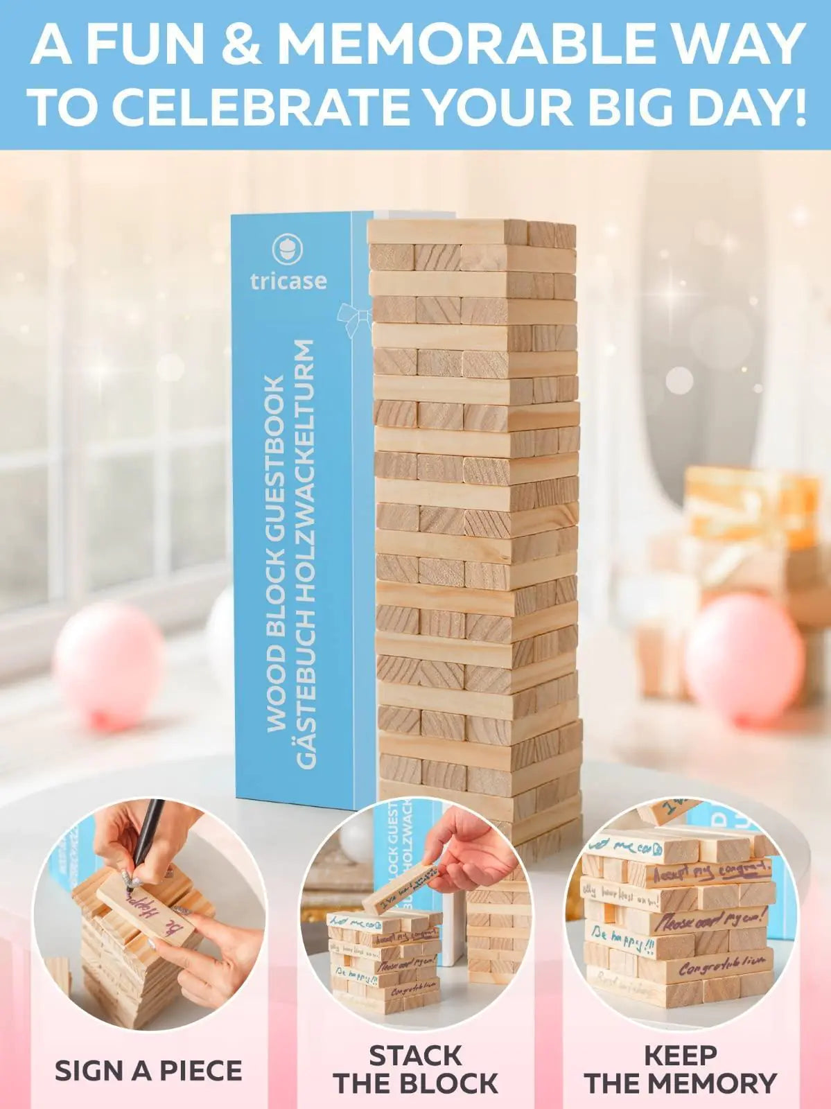 Wedding Guest Book Alternative 75 pcs Wooden Block Guest Book for Sign Anti Spier