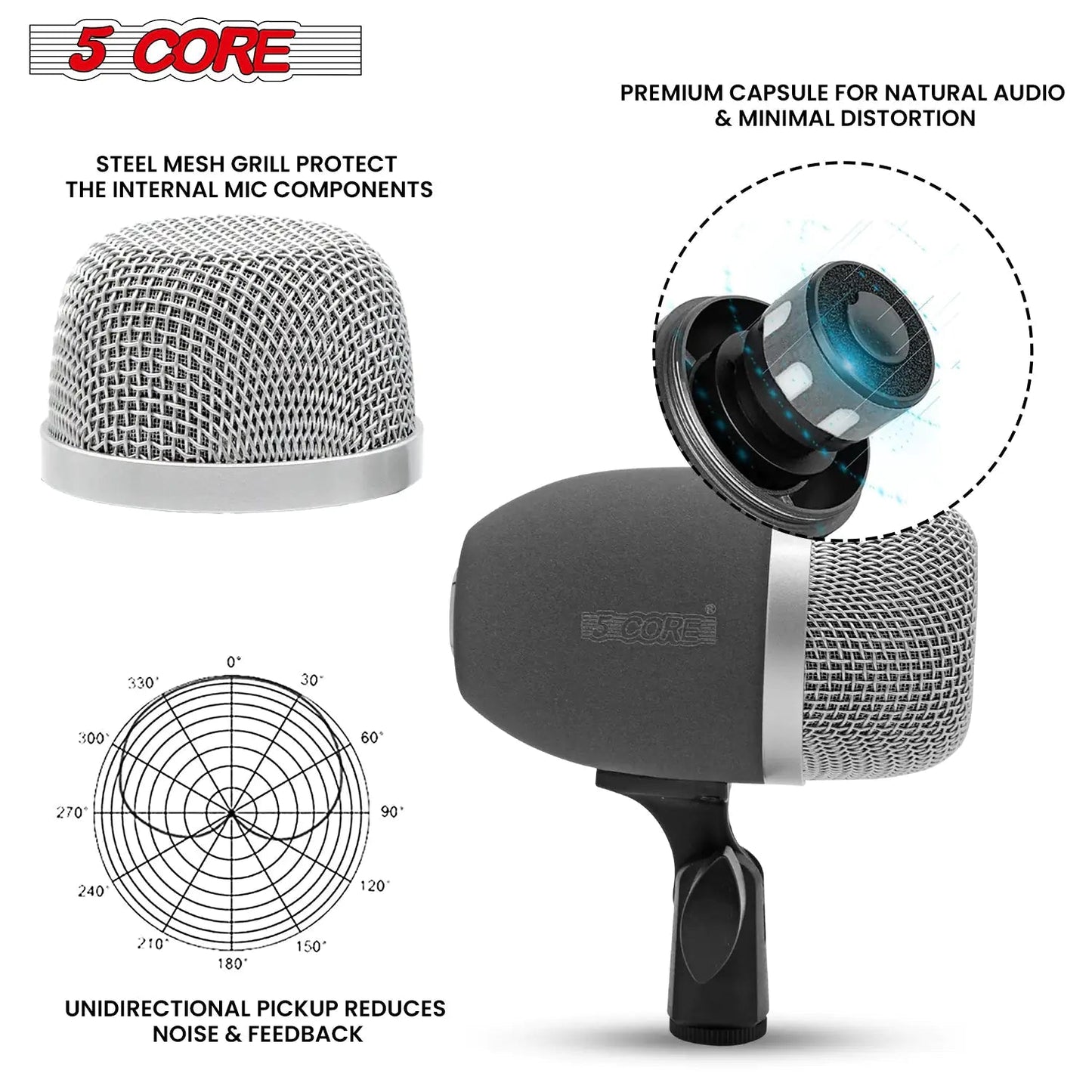 5Core Tabla Microphone Set Uni-Directional XLR Kick Snare Bayan Dayan Instrument Mic Anti Spier