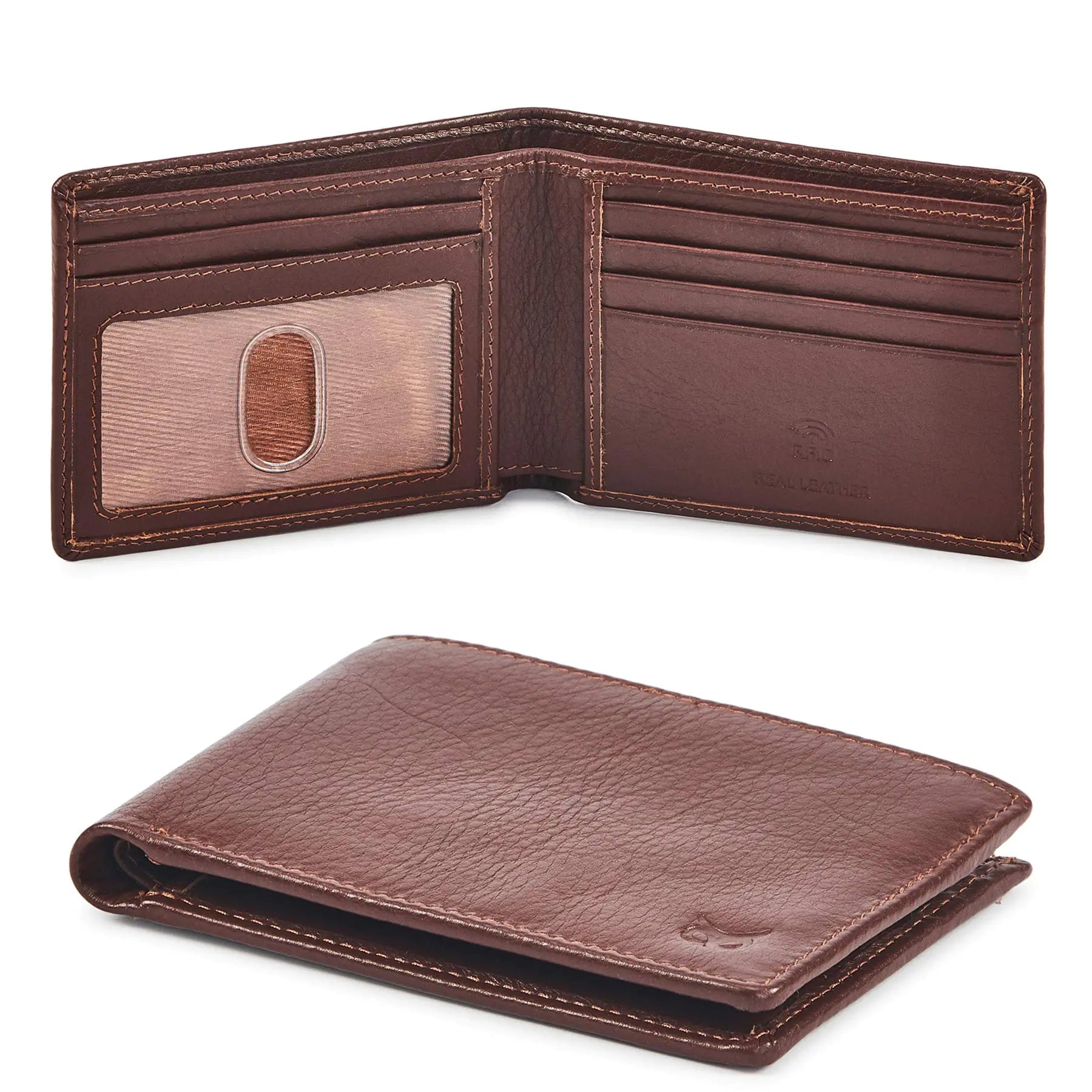 Real Leather Mens Bifold Wallet RFID Blocking Slim Minimalist Front Pocket - Thin & Stylish with ID Window in Gift Box (Nappa, Cognac) Cognac Nappa Anti Spier