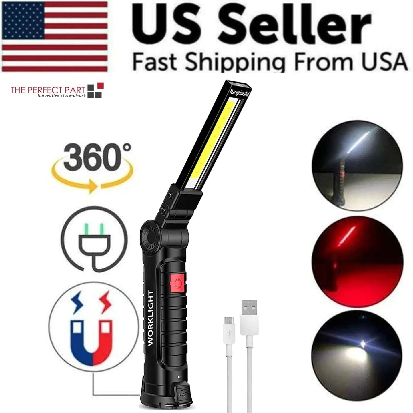 Rechargeable LED COB Work Light Mechanic Flashlight Lamp Magnetic Base Bright Anti Spier